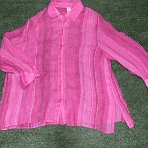 Jones New York Pink Stripe 100 percent Linen Button Shirt